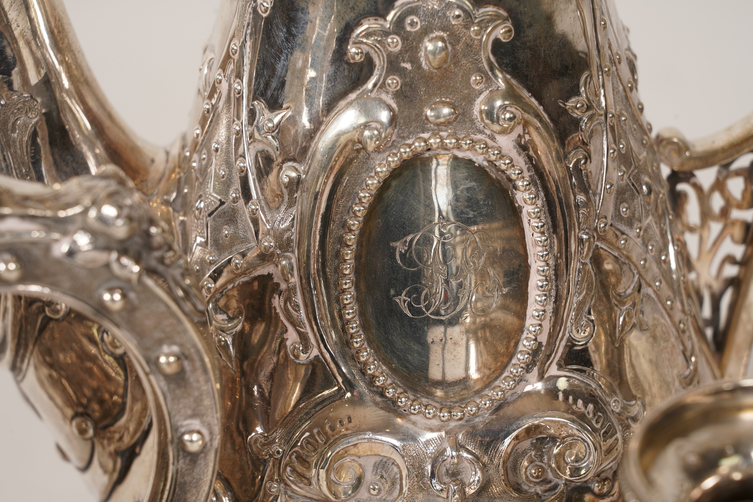 A Victorian ornate silver four piece tea and coffee service, by Thomas Smily